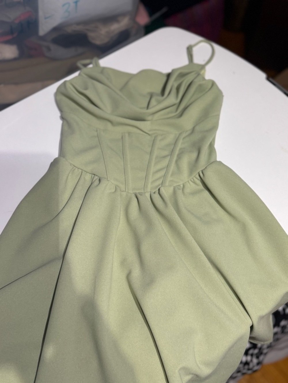 SHEIN Sage Green Spaghetti Strap Fit-and-Flare Dress